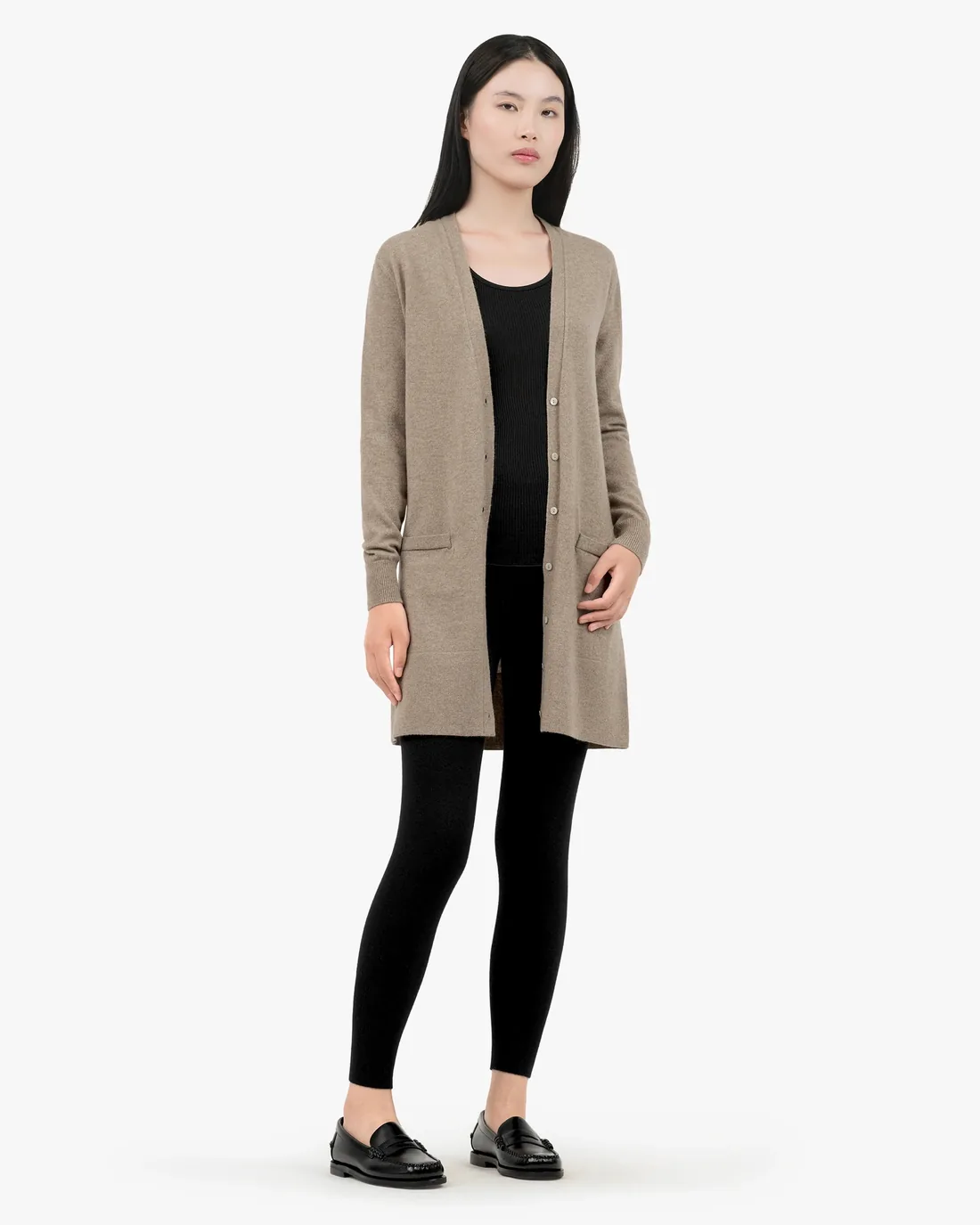 JINHEXI 100% cashmere cardigan styled on a model